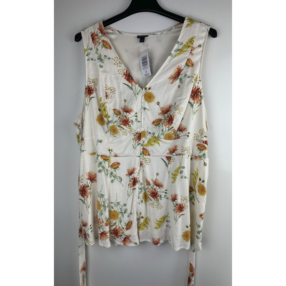 NWT Torrid Rayon Slub Button Up Waist Detail Tank Blouse Tie Floral Plus Size 4X - Picture 2 of 12